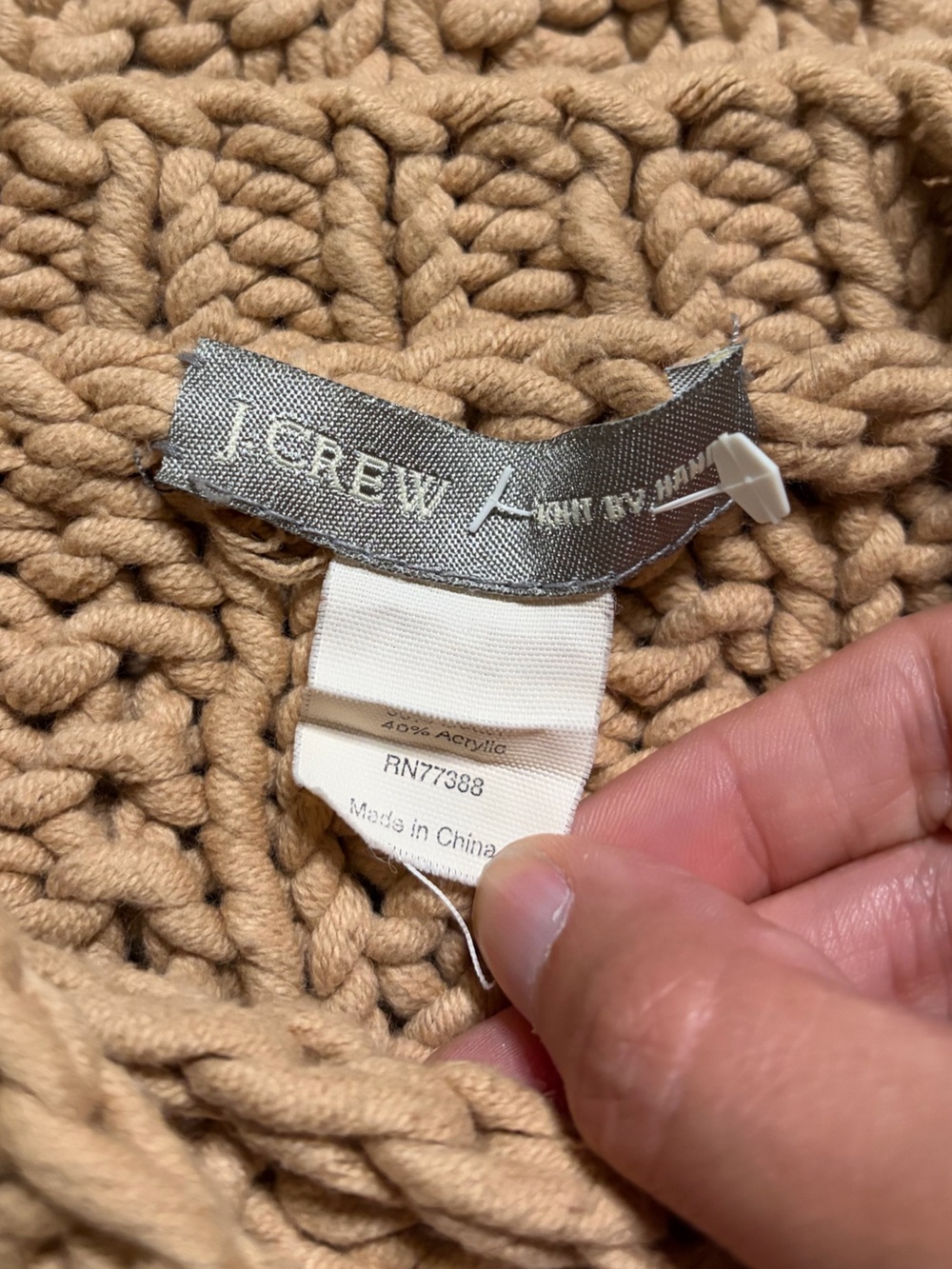 J.Crew Hand Knit Chunky Camel Sweater Textured Mock Neck - Picture 3 of 3